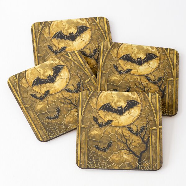 Item preview, Golden Moon Bats Gothic Stained Glass designed and sold by BriSher.