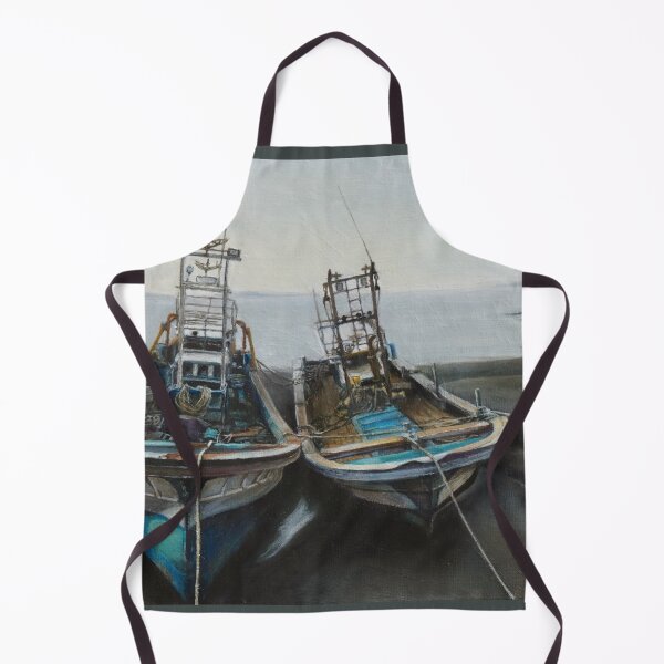 Item preview, Two Fishing Boats at Anchor, Quiet Harbor Scene designed and sold by HaedamArt.