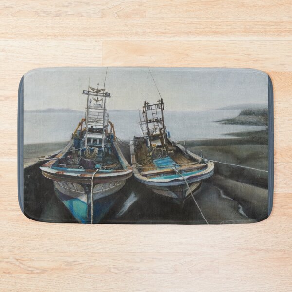 Item preview, Two Fishing Boats at Anchor, Quiet Harbor Scene designed and sold by HaedamArt.