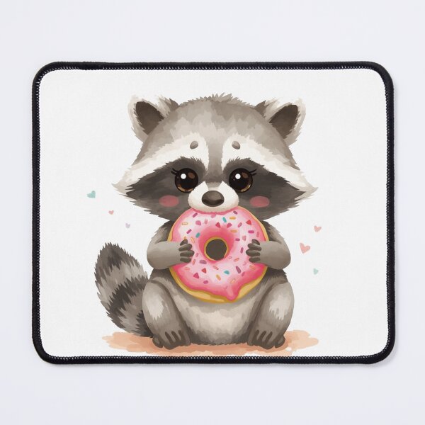 Item preview, Cute Raccoon Eating Pink Glazed Donut Watercolor designed and sold by TheAkyolStudio.