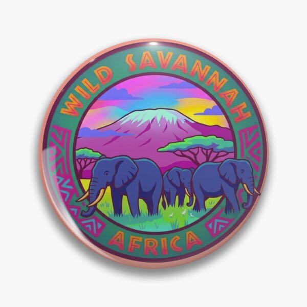 Item preview, Retro Psychedelic Wild Savannah Africa Elephant Emblem designed and sold by BLUESKY11a.