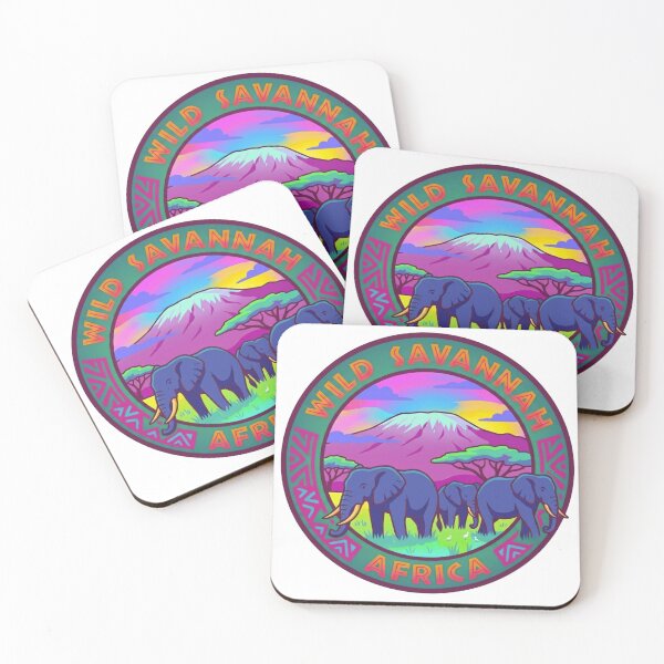 Item preview, Retro Psychedelic Wild Savannah Africa Elephant Emblem designed and sold by BLUESKY11a.