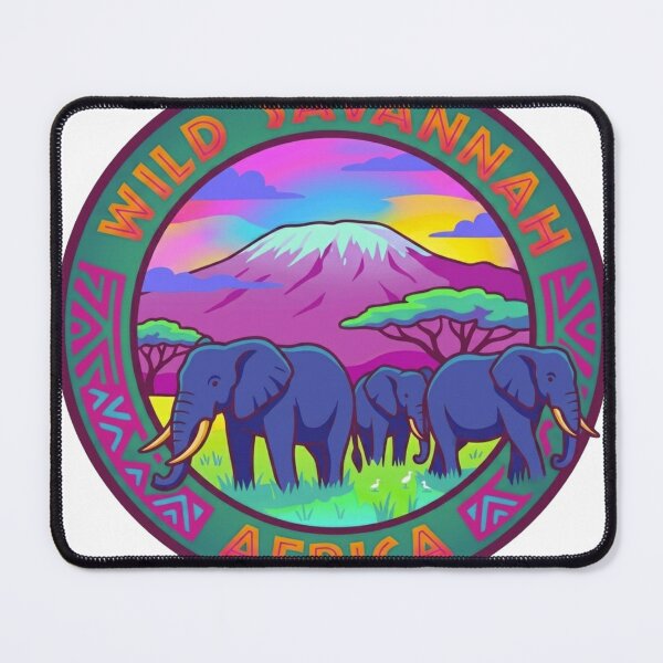 Item preview, Retro Psychedelic Wild Savannah Africa Elephant Emblem designed and sold by BLUESKY11a.