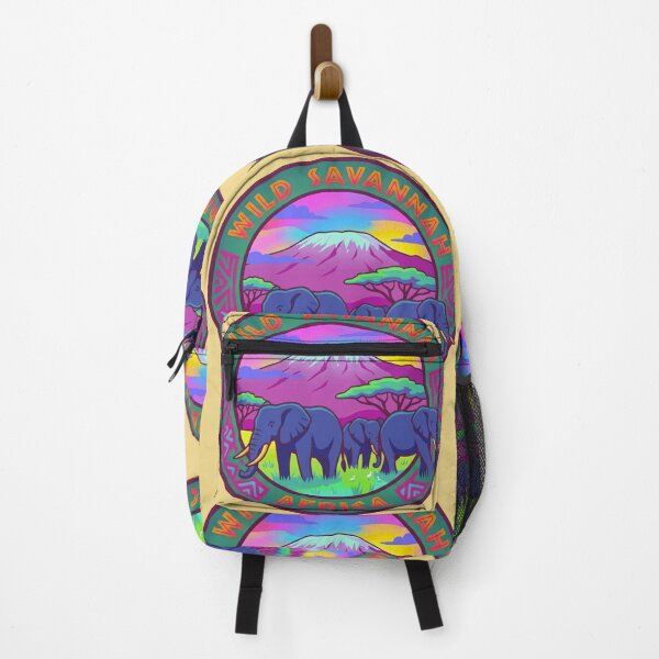 Item preview, Retro Psychedelic Wild Savannah Africa Elephant Emblem designed and sold by BLUESKY11a.