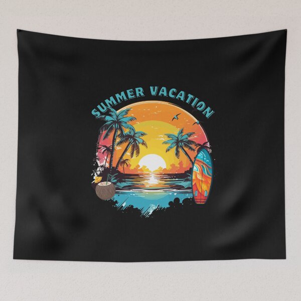 Item preview, Summer Vacation Tropical Beach Sunset Surfboard Palm Trees Retro designed and sold by GoGreenlove.