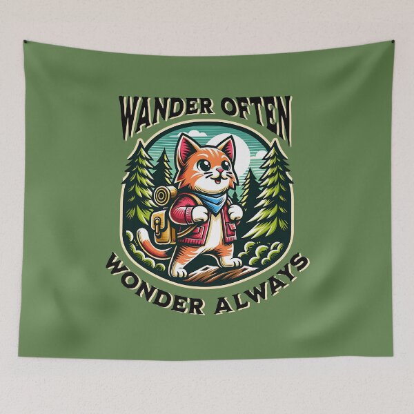 Item preview, Wander Often Wonder Always – Adventurous Hiking Cat Forest Design designed and sold by Sachie's Studio.