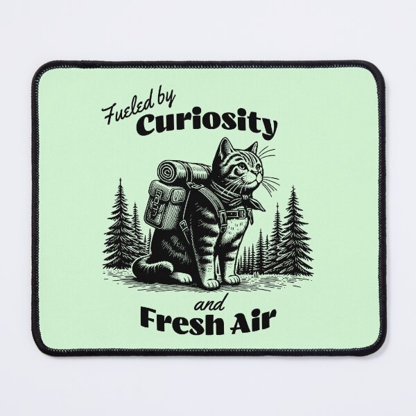 Item preview, Fueled by Curiosity & Fresh Air – Adventurous Hiking Cat Design designed and sold by Sachie's Studio.
