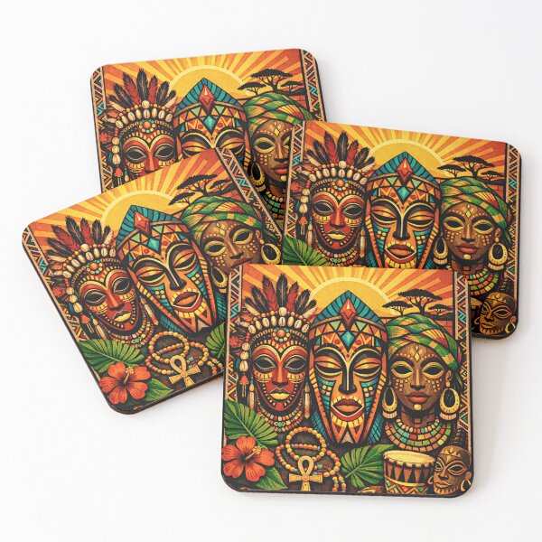Item preview, Afrobohemian Tribal Masks – Vibrant Cultural Poster designed and sold by FilBlue.