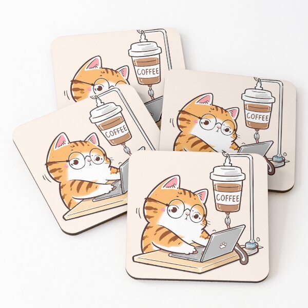 Item preview, Cute Cat Working Coffee Sticker Set | Kawaii Cat Lover Gift designed and sold by kawaiiiiiie.