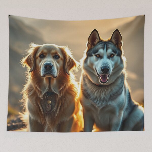 Item preview, Golden Hour Loyal Dog Companions Portrait designed and sold by IntelliMindDesigns.