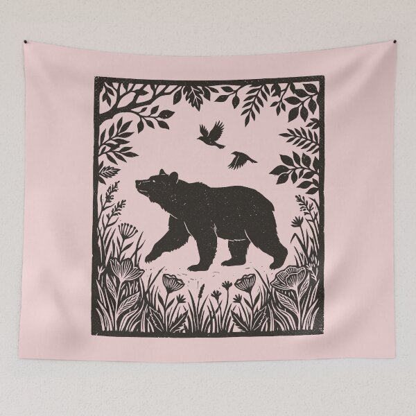 Item preview, Boho Bear Floral Forest Linocut Style Woodland designed and sold by Y-Vibes.