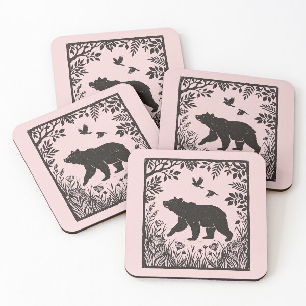 Item preview, Boho Bear Floral Forest Linocut Style Woodland designed and sold by Y-Vibes.