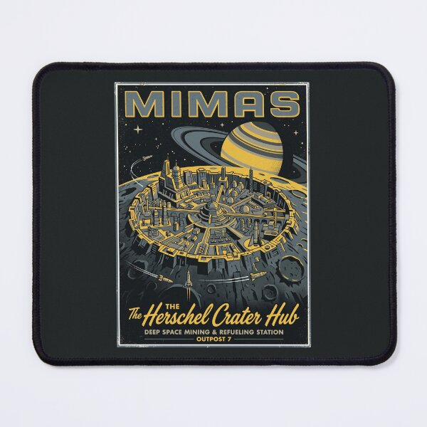 Item preview, Mimas Moon Retro NASA Travel Poster Herschel Crater designed and sold by RetroRewind Studio.