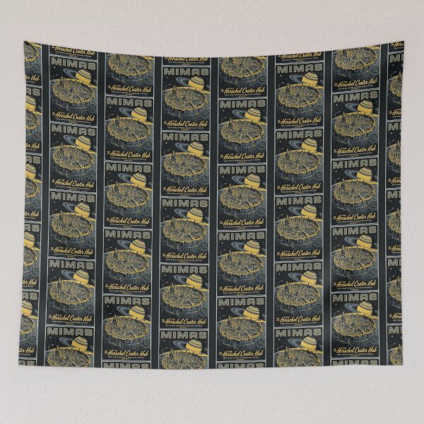 Item preview, Mimas Moon Retro NASA Travel Poster Herschel Crater designed and sold by RetroRewind Studio.