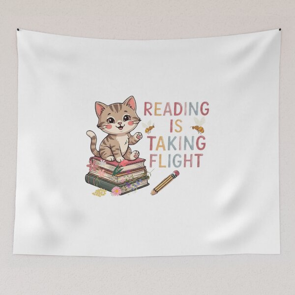 Item preview, Cute Kitten Reading is Taking Flight Bookish T-Shirt Design designed and sold by NinaCreator.