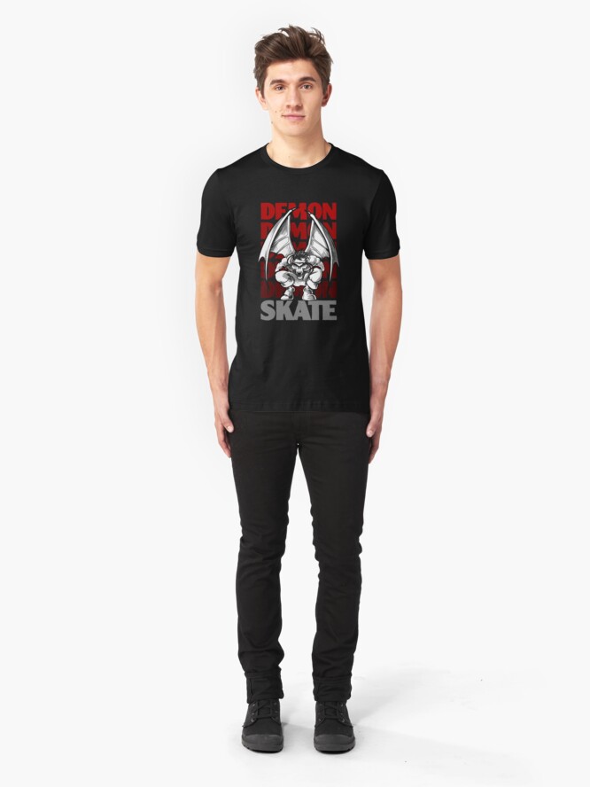 Alternate view of Skull Demon Skate, Skateboard Design Slim Fit T-Shirt