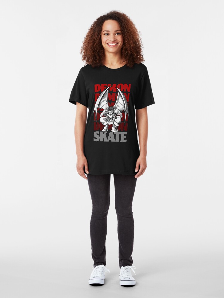 Alternate view of Skull Demon Skate, Skateboard Design Slim Fit T-Shirt