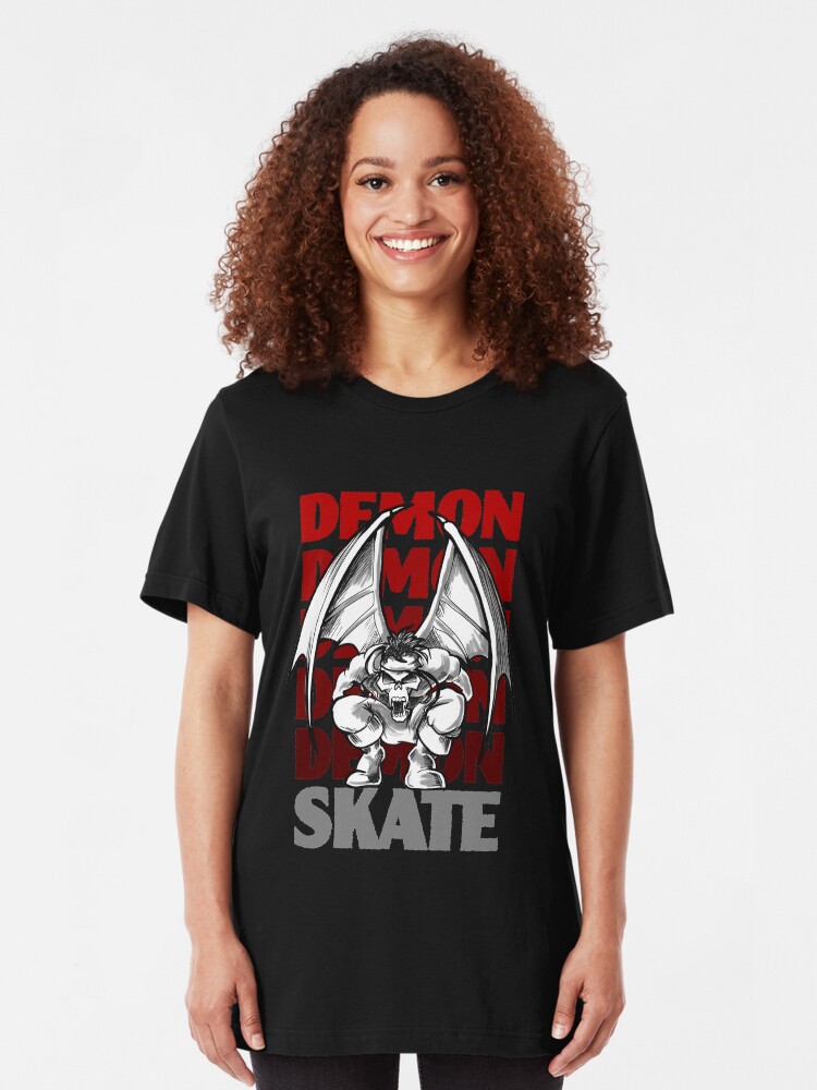 Alternate view of Skull Demon Skate, Skateboard Design Slim Fit T-Shirt