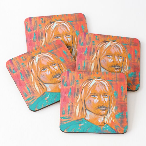 Item preview, Blue Eyes Rebel | Blonde Portrait Oil Painting | Fiery Orange Background | Expressive Male Art designed and sold by BlueberrySwan.