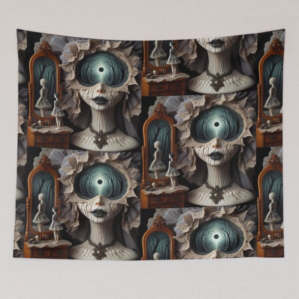 Item preview, Gothic Eclipse Muse with Lace Mask and Vintage Mirror designed and sold by LujziWorld.