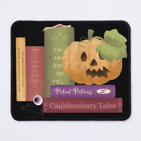 Item preview, Spooky Cute Witchy Books & Pumpkin Halloween Pattern • Whimsigoth Jack‑O’-Lantern, Spell Books, Eyeball Web • Dark Academia Autumn Art designed and sold by piptompatternco.
