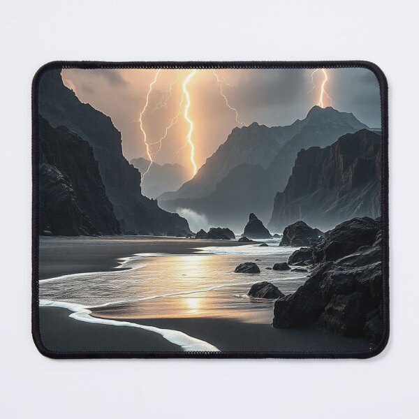 Item preview, Dramatic Lightning Storm Rocky Coast Landscape designed and sold by IntelliMindDesigns.