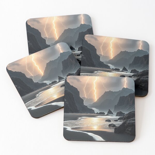 Item preview, Dramatic Lightning Storm Rocky Coast Landscape designed and sold by IntelliMindDesigns.