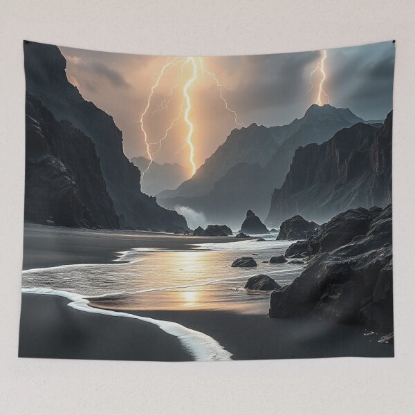Item preview, Dramatic Lightning Storm Rocky Coast Landscape designed and sold by IntelliMindDesigns.