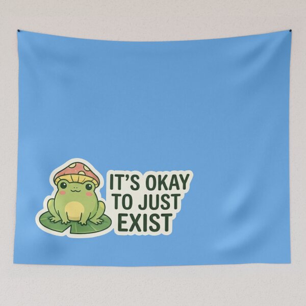 Item preview, It's Okay To Just Exist - Cute Frog Mushroom Sticker designed and sold by NLRartStudio.
