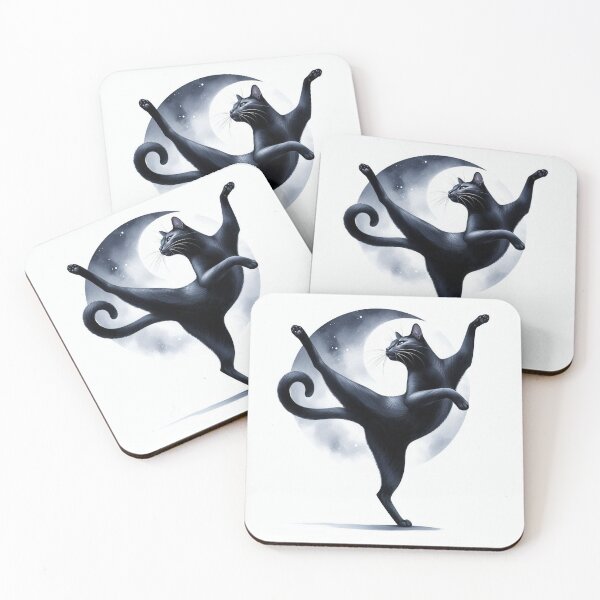 Item preview, Elegant Black Cat Dancing Under Moon Watercolor designed and sold by Pioneer Spirit Market.