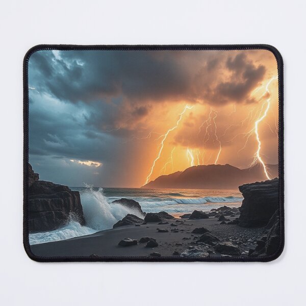 Item preview, Dramatic Lightning Storm Mountain River Landscape designed and sold by IntelliMindDesigns.