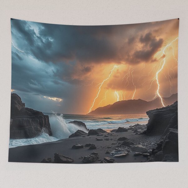 Item preview, Dramatic Lightning Storm Mountain River Landscape designed and sold by IntelliMindDesigns.