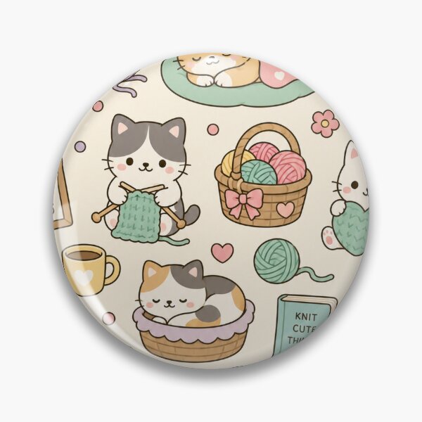 Item preview, Cozy Knitting Cats Kawaii Pattern designed and sold by Soft Berry Studio.