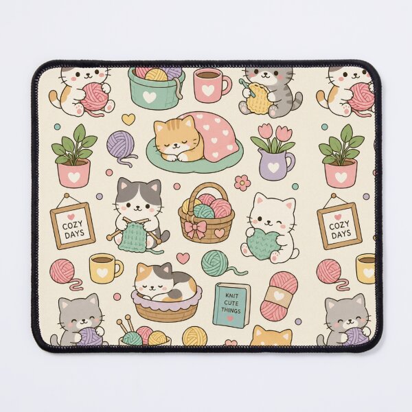 Item preview, Cozy Knitting Cats Kawaii Pattern designed and sold by Soft Berry Studio.