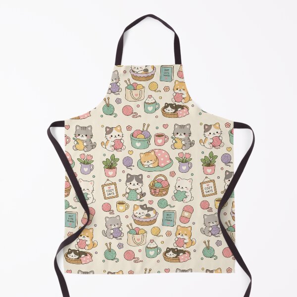 Item preview, Cozy Knitting Cats Kawaii Pattern designed and sold by Soft Berry Studio.