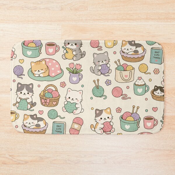 Item preview, Cozy Knitting Cats Kawaii Pattern designed and sold by Soft Berry Studio.