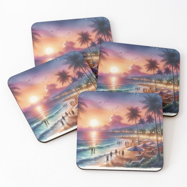 Item preview, Hot Summer Nights Tropical Beach at Sunset Watercolor designed and sold by Pioneer Spirit Market.