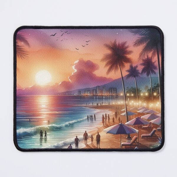 Item preview, Hot Summer Nights Tropical Beach at Sunset Watercolor designed and sold by Pioneer Spirit Market.