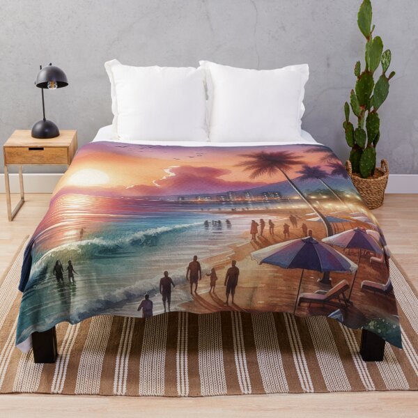 Item preview, Hot Summer Nights Tropical Beach at Sunset Watercolor designed and sold by Pioneer Spirit Market.