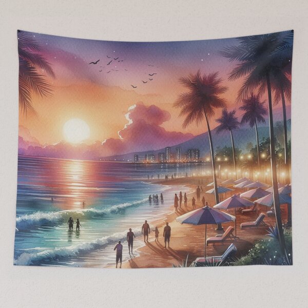 Item preview, Hot Summer Nights Tropical Beach at Sunset Watercolor designed and sold by Pioneer Spirit Market.