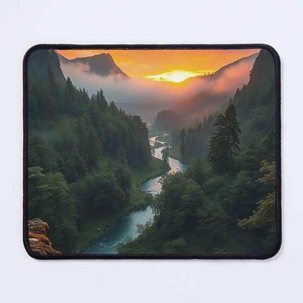 Item preview, Golden Hour Misty Mountain River Valley designed and sold by IntelliMindDesigns.