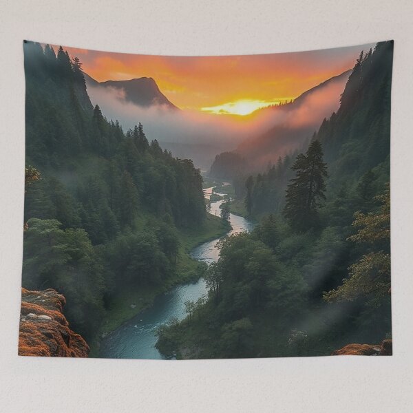 Item preview, Golden Hour Misty Mountain River Valley designed and sold by IntelliMindDesigns.