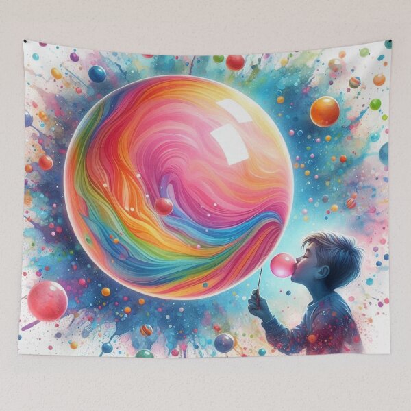 Item preview, Child Blowing Rainbow Bubble Gum Watercolor Art designed and sold by Pioneer Spirit Market.