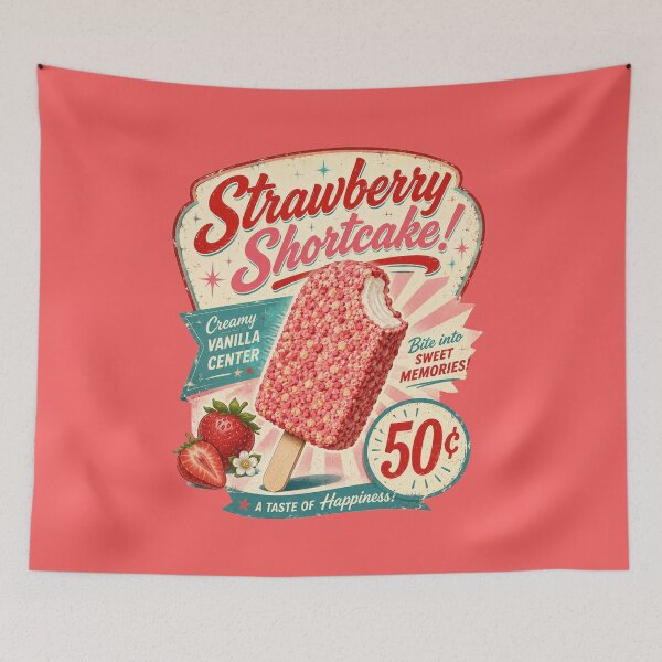 Artikelvorschau, Retro-Erdbeer-Shortcake-Eis am Stiel – Sommergenuss im Stil eines Eiswagens der 1950er Jahre entworfen und verkauft von shorethings.
