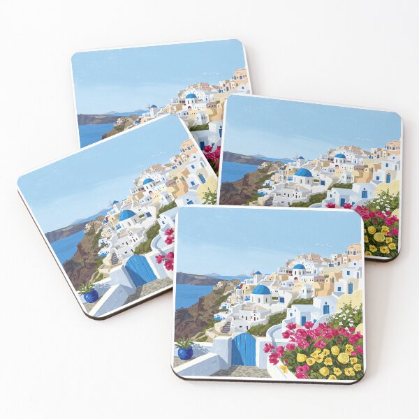 Item preview, Santorini Oia Village Blue Dome Coastal Landscape designed and sold by Fikuall.