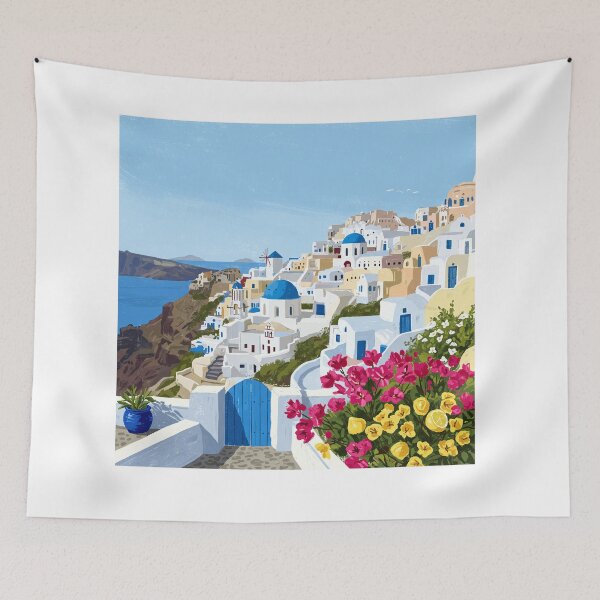 Item preview, Santorini Oia Village Blue Dome Coastal Landscape designed and sold by Fikuall.