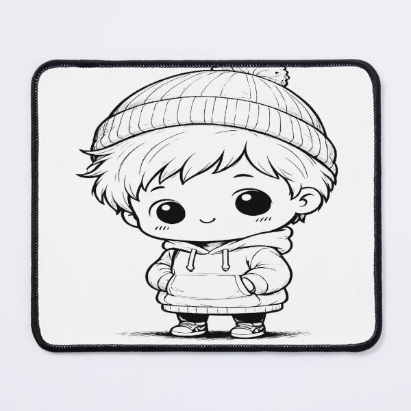 Item preview, Cute Chibi Boy with Beanie | Black & White Cartoon Line Art | Premium T-Shirt & Hoodie Design designed and sold by Lifehackerplus1.