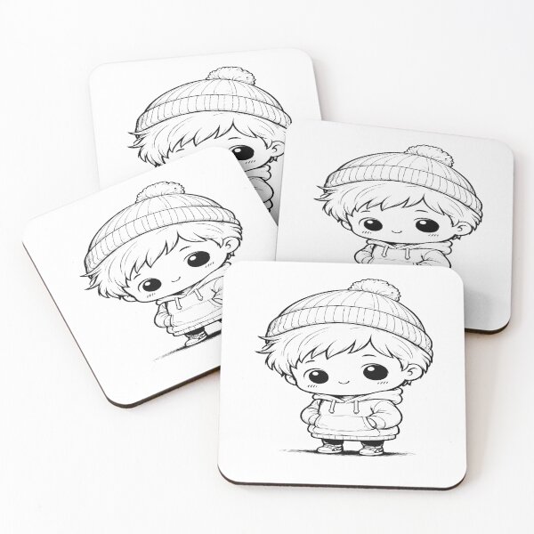 Item preview, Cute Chibi Boy with Beanie | Black & White Cartoon Line Art | Premium T-Shirt & Hoodie Design designed and sold by Lifehackerplus1.