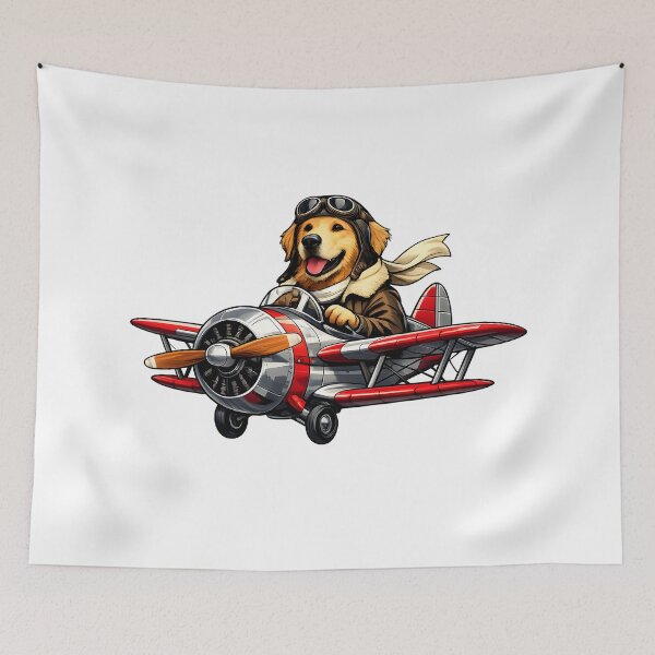 Item preview, Golden Retriever Vintage Pilot Airplane Illustration designed and sold by builtforyou.