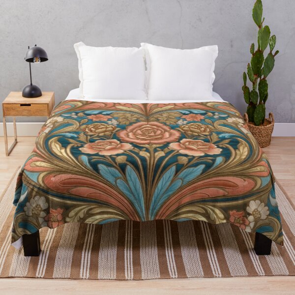 Item preview, Vibrant Copper Teal Ornate Floral Damask designed and sold by IntelliMindDesigns.